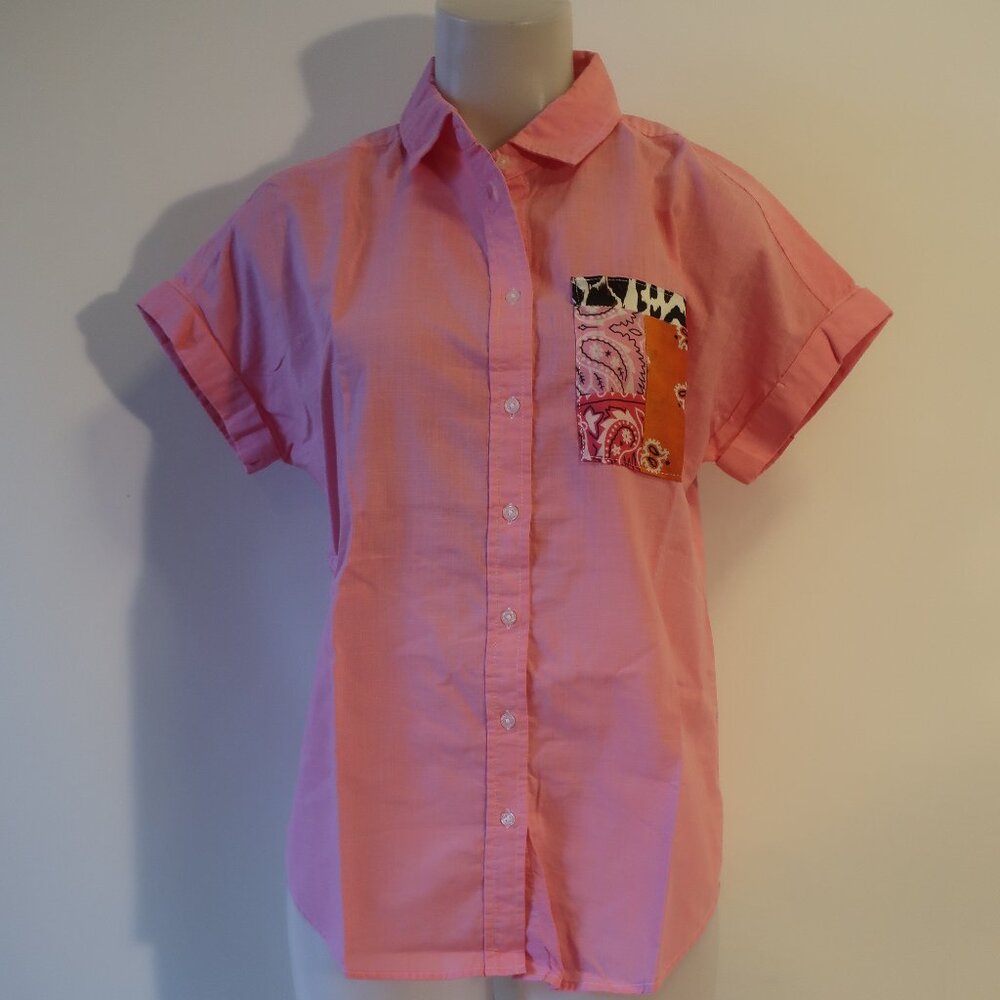 NWT Womens Romi Basha Pink Paisley & Animal Print Button Down Shirt XS